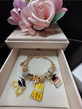 Gold-Tone Graduation Charm Bracelet in Yellow and Multicolor